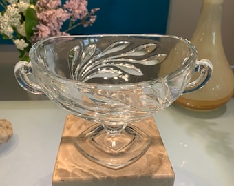 Vintage MCM Indiana Glass "Willow Oleander" Clear Pressed Glass Compote Dish with Handles. Price Reduced, please read the description.