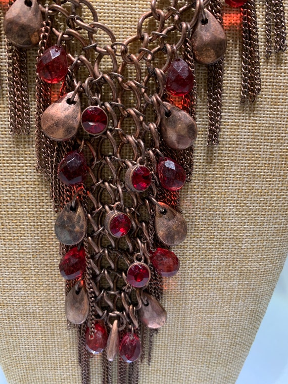 Handcrafted Copper Statement Necklace: Red Rhines… - image 4