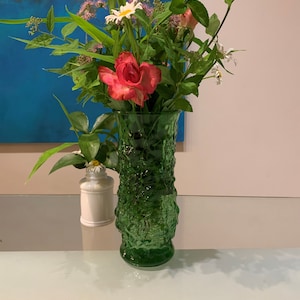Vintage EO Brody Green Crinkle Glass Vase.