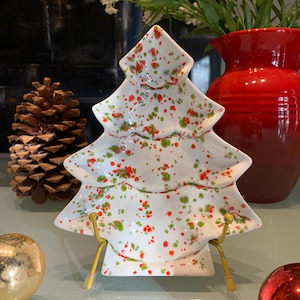 Vintage Hand painted Keramos Ceramic Studio Christmas Tree Candy Dish