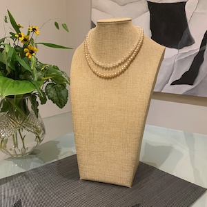 Vintage Faux Pearl 2 Strand Choker Necklace with Rhinestones.