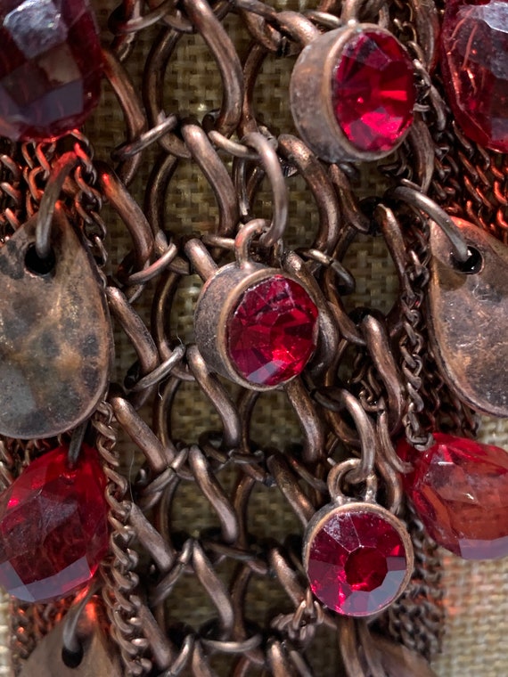 Handcrafted Copper Statement Necklace: Red Rhines… - image 5