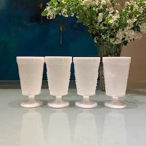 Vintage Indiana Glass Milk Glass Tumblers: Harvest Grape Pattern, Set of 4
