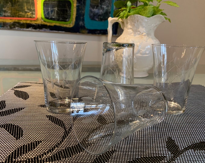 Vintage Etched Juice Glasses. Set of 4 Etsy