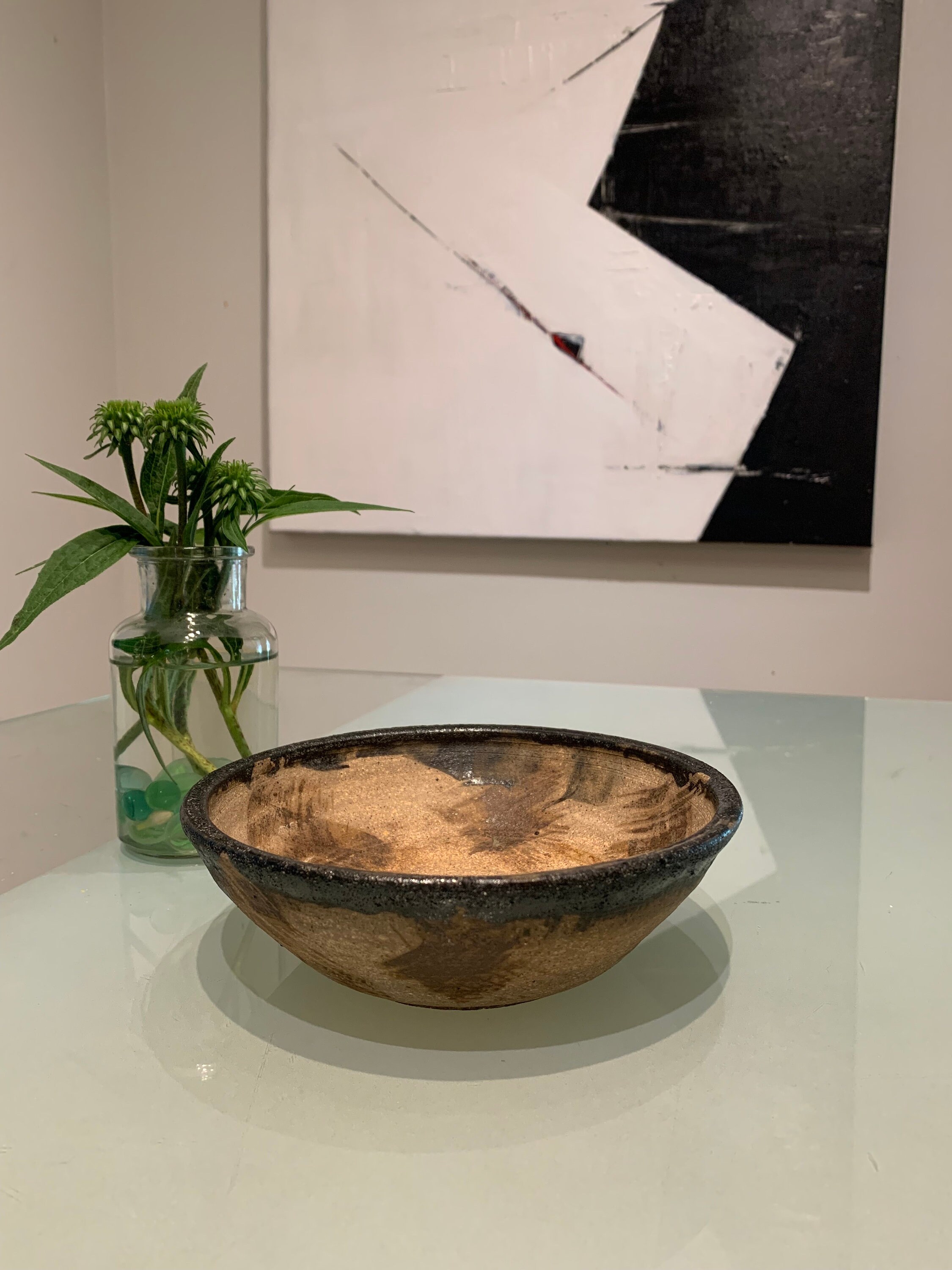 Vintage Handcrafted Stoneware Bowl, Natural in Color, beautiful Earthy Color. Signed by J P.