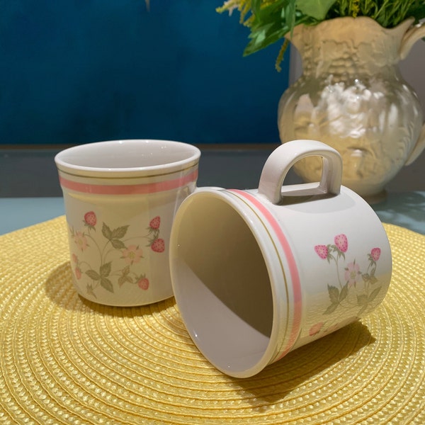 Vintage Newcor Ceramic Stoneware, "Strawberry Patch". Coffee/Tea Mugs Circa 1986.