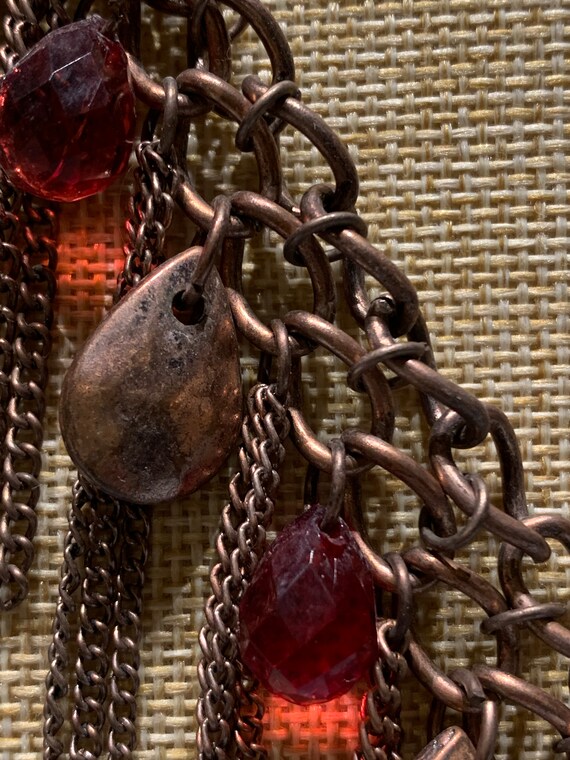 Handcrafted Copper Statement Necklace: Red Rhines… - image 10