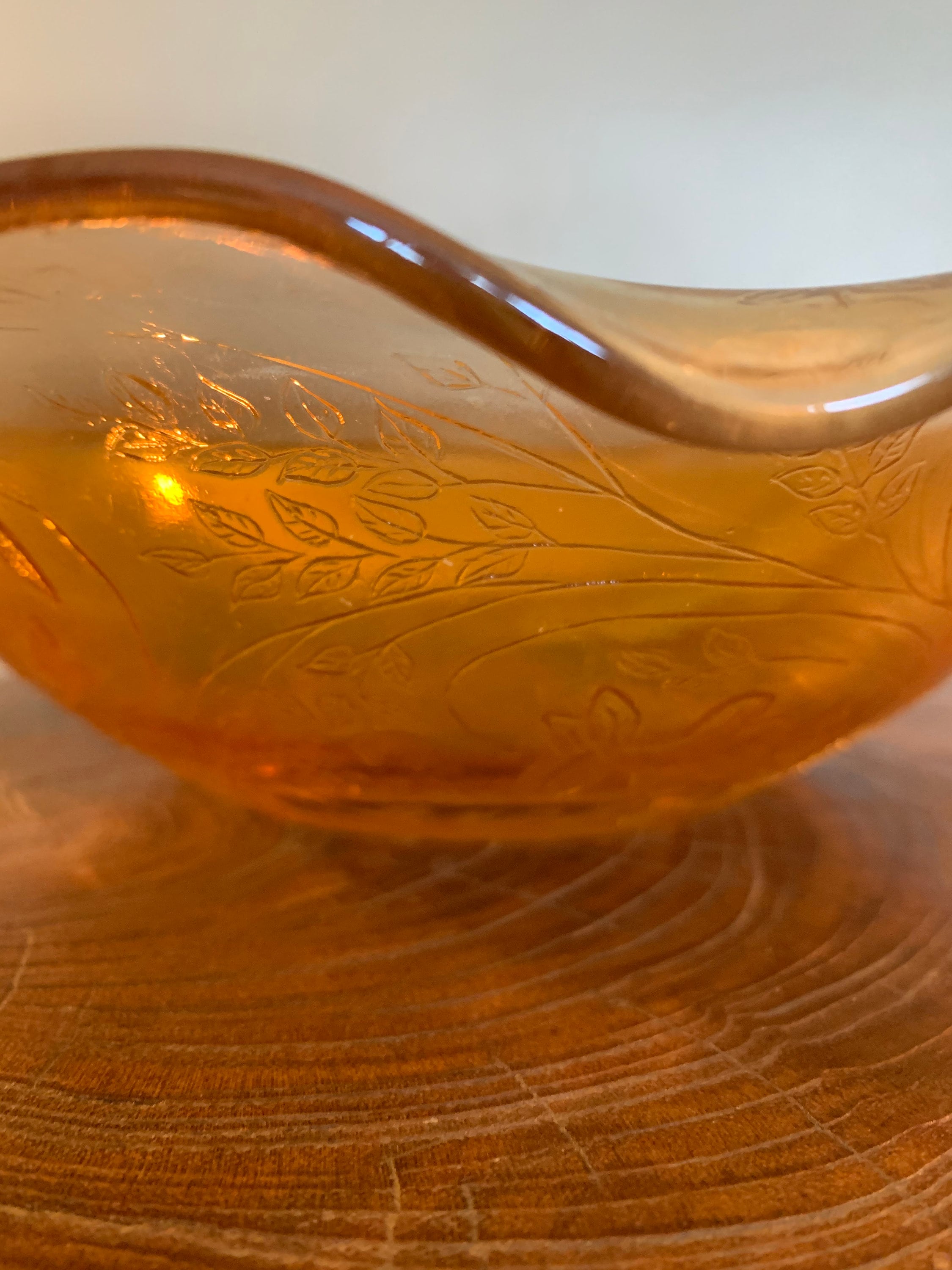 Vintage Embossed Iridescent Amber Glass Bowl Etsy