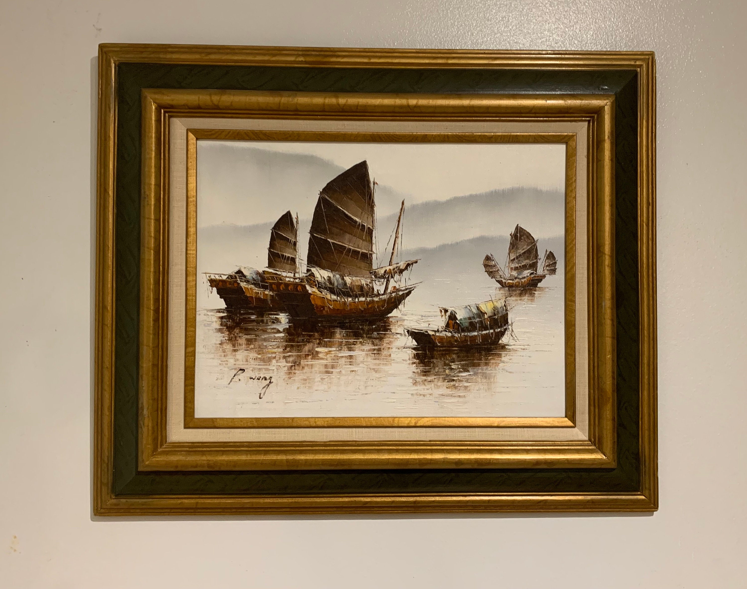 Vintage Original Mixed Media Painting by Paul Wong. Vintage Fine