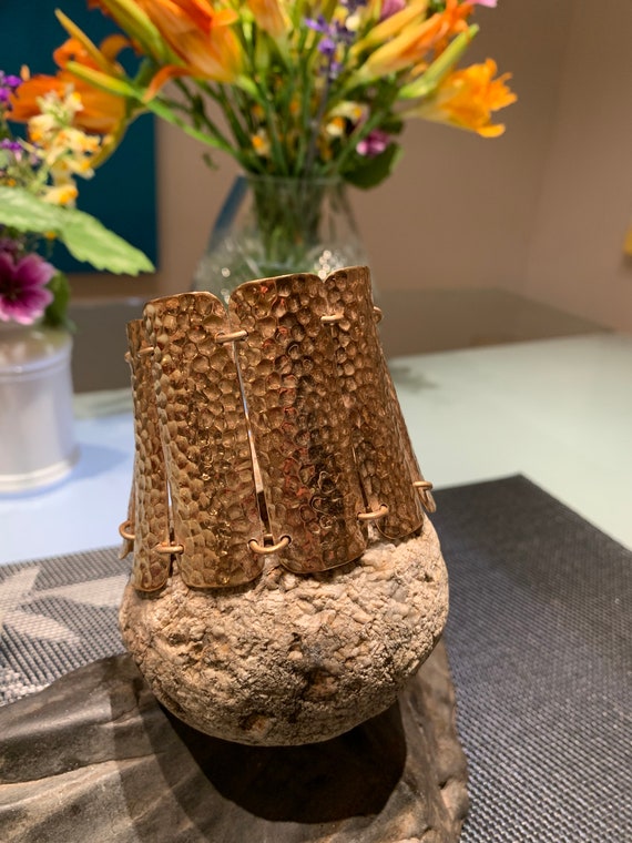 Vintage Hammered Brass Link Statement Bracelet. - image 3