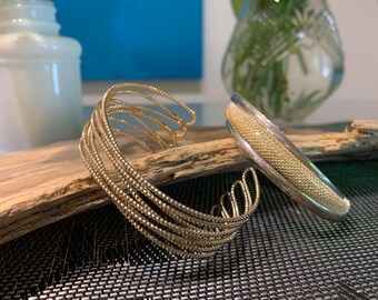 Vintage Gold and Silver Tone Cuff Bracelets. Set of 2