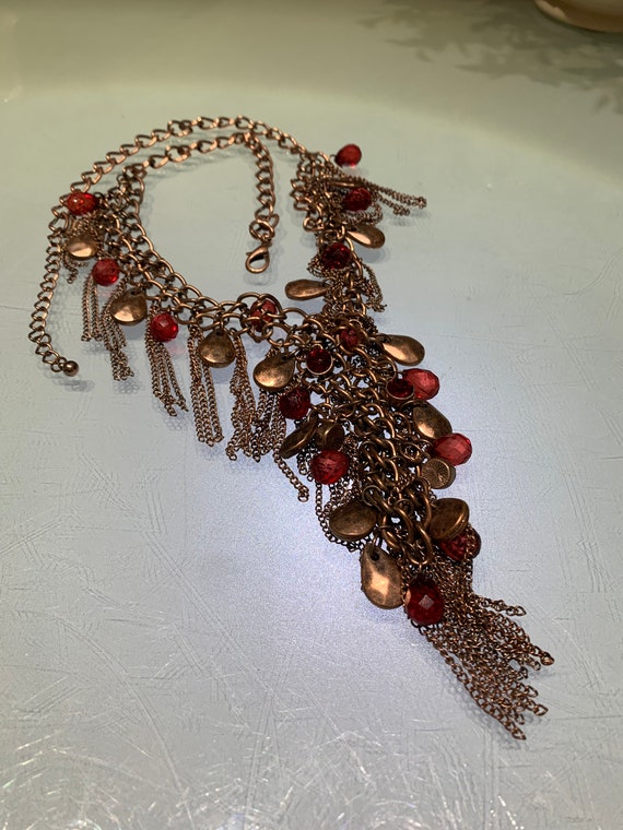 Handcrafted Copper Statement Necklace: Red Rhines… - image 7