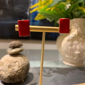 Vintage Red Lucite & Gold Tone Clip-On Earrings.