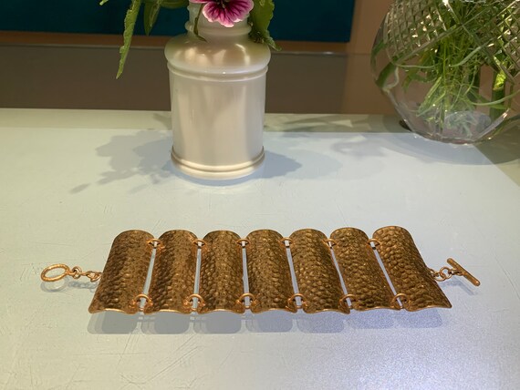 Vintage Hammered Brass Link Statement Bracelet. - image 8
