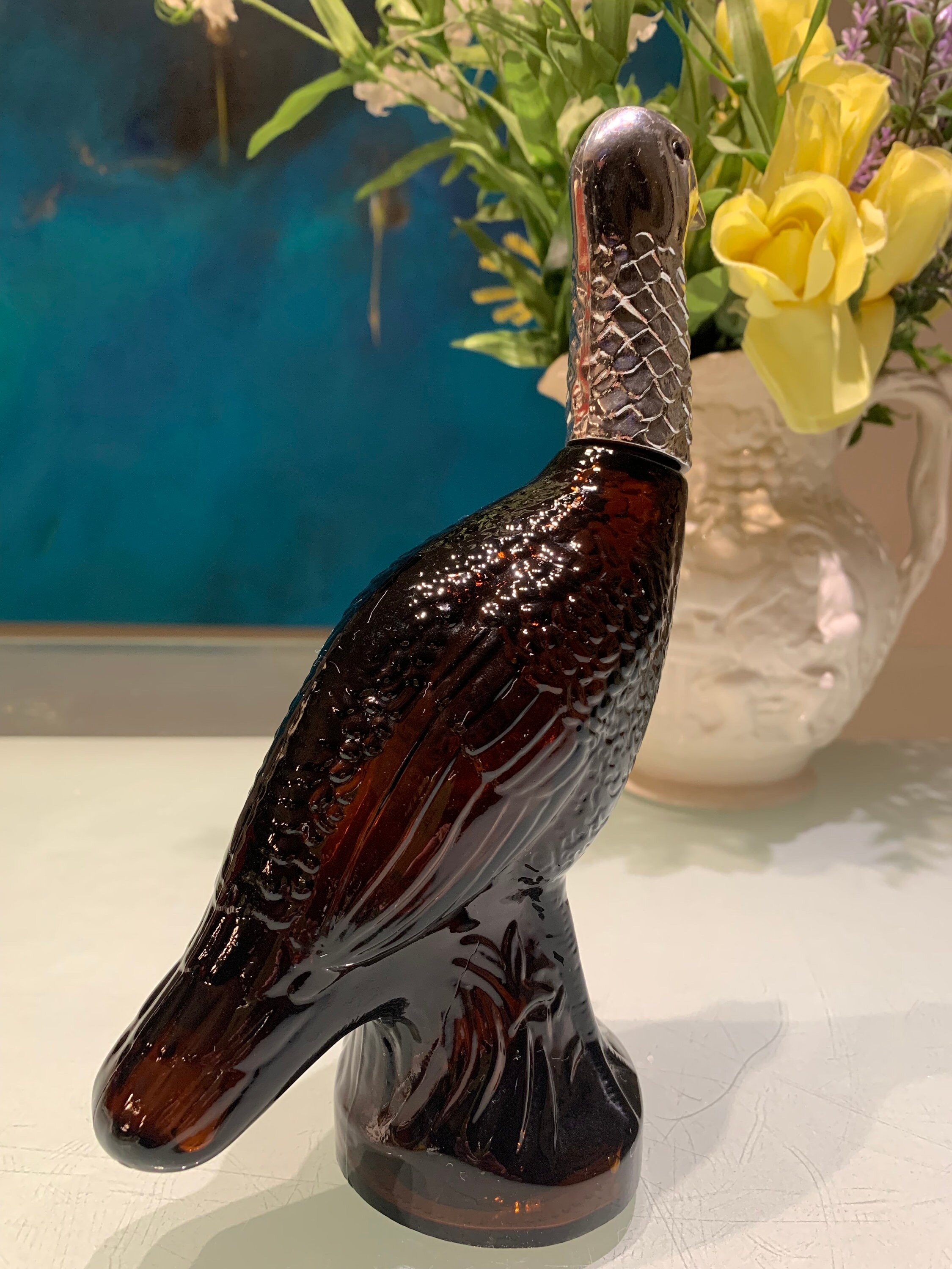 Vintage AVON WILD TURKEY Brown Glass Empty After Shave Bottle