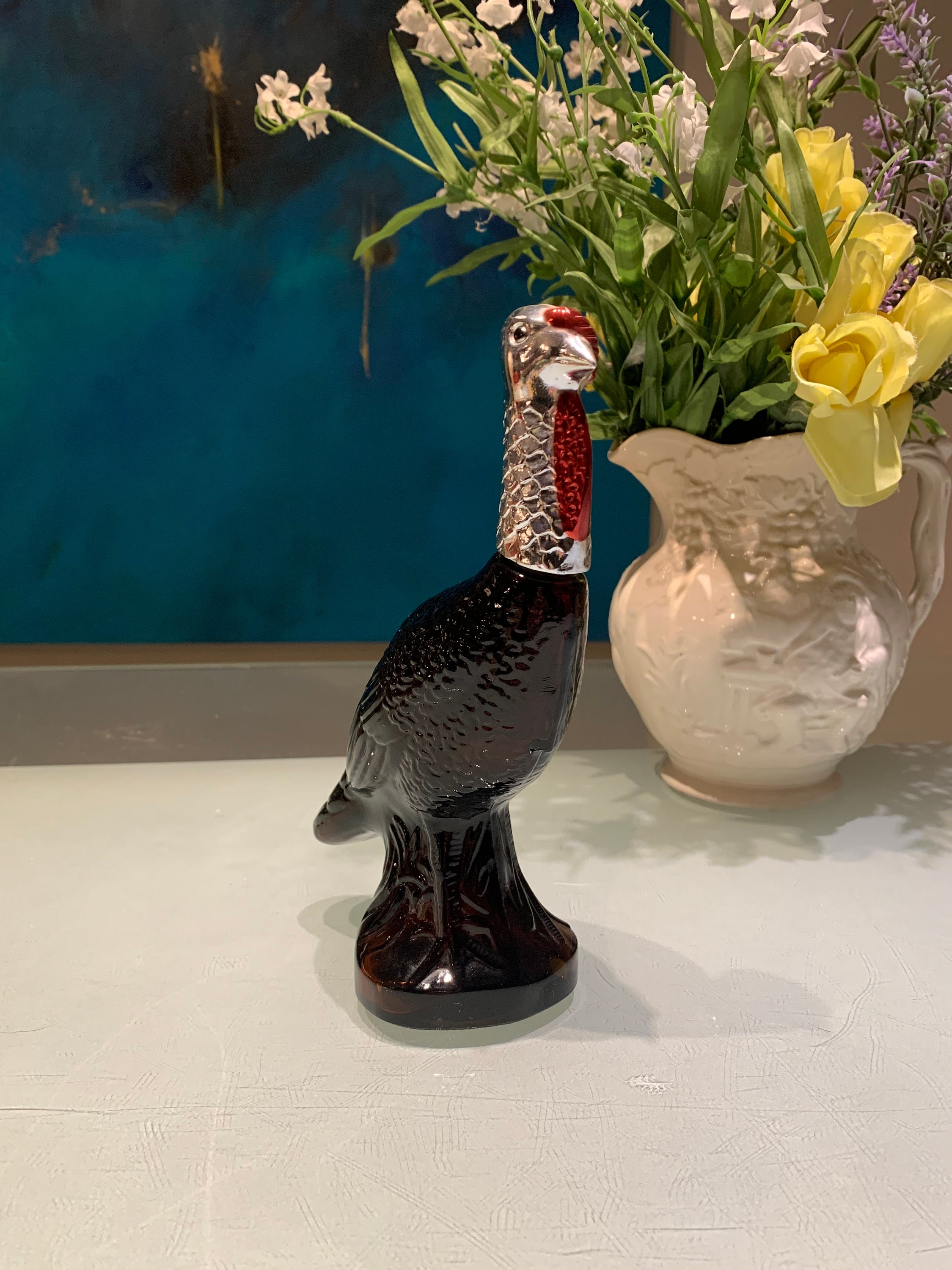 Vintage AVON WILD TURKEY Brown Glass Empty After Shave Bottle