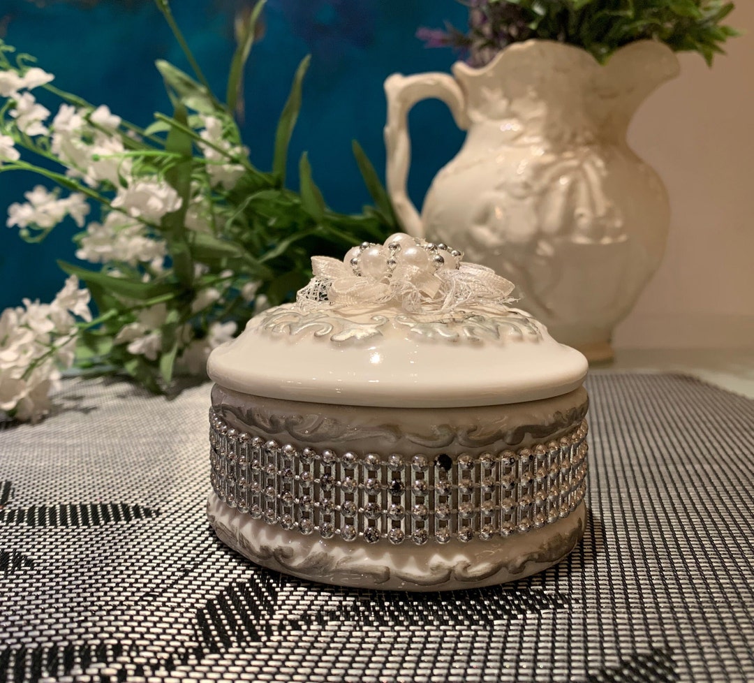 Vintage Ceramic Beaded Faux Pearl Covered Jewelry Dish With Etsy