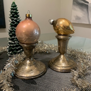Vintage Mercury Glass Christmas Tree Ornaments, set of 2.