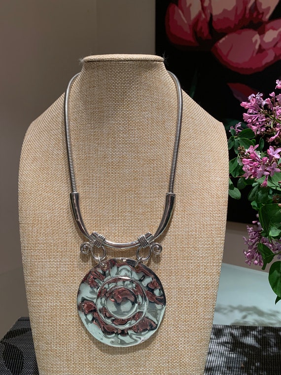BOLD Vintage Silver Tone Statement Adjustable Nec… - image 7