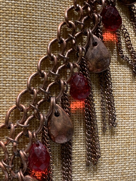Handcrafted Copper Statement Necklace: Red Rhines… - image 9