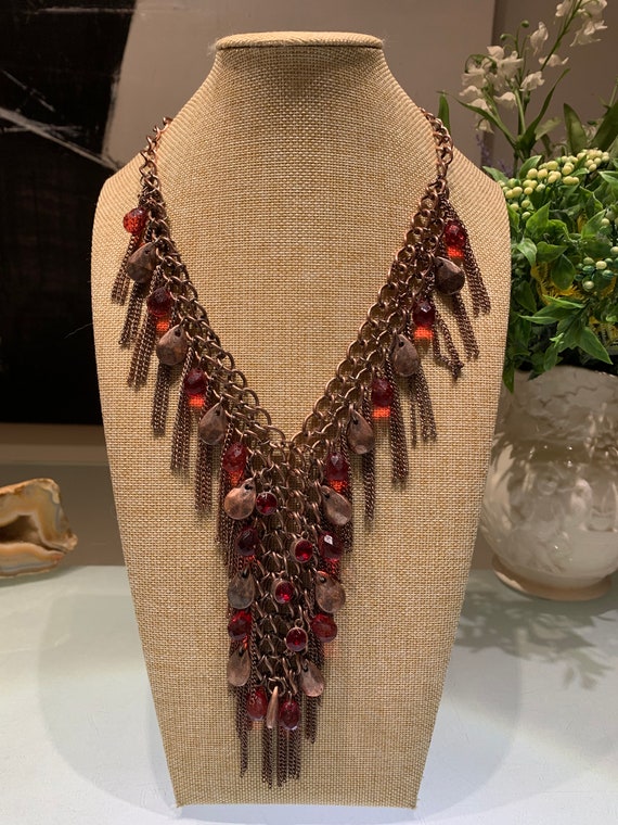 Handcrafted Copper Statement Necklace: Red Rhines… - image 2