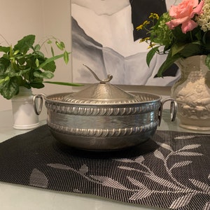 Vintage Hand Hammered Aluminum Serving Dish with Lid. MCM Circa 1950