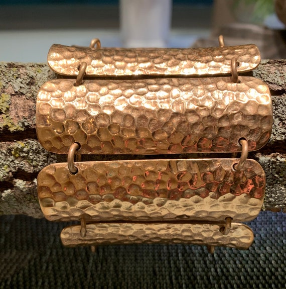 Vintage Hammered Brass Link Statement Bracelet. - image 1