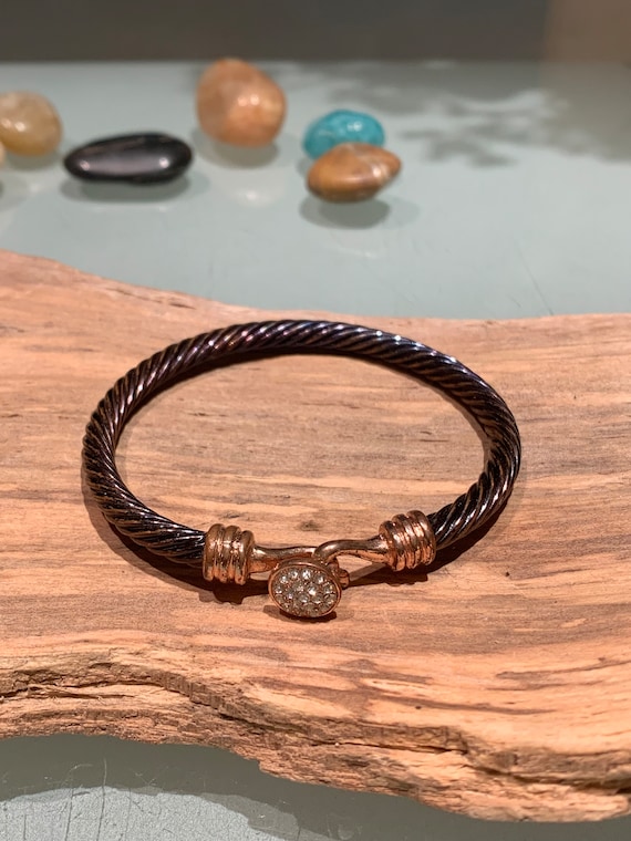 Copper Wire Braided Bracelet with Rhinestone Closu