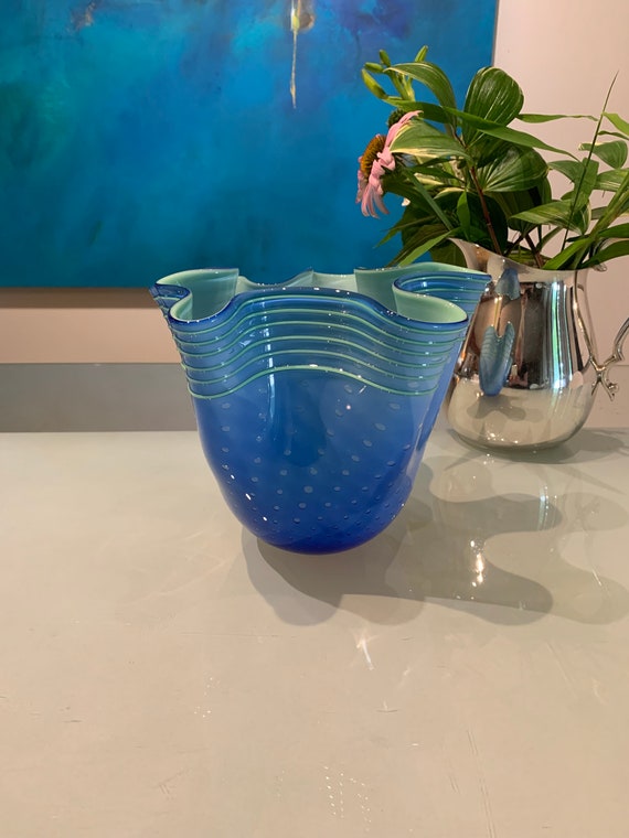 Vintage MCM Wavy Glass Vase with Dots. Retro 1950 Etsy