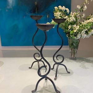 Vintage Black Wrought Iron Scrolled Candle Holders. Please read the description.
