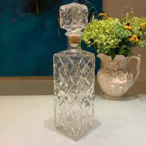 Vintage Quilted Diamond Glass Decanter with Stopper - Thatcher Glass 1962