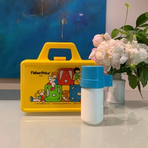Vintage Fisher Price Plastic ABC Snack Box with Thermos. Circa 1979