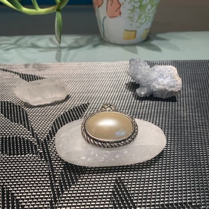 Vintage Silver tone and Faux Pearl Necklace Pendant.