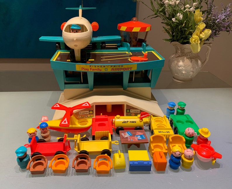 Vintage Fisher Price Play Family Deluxe Little People Airport with Extras Please Read the Description. image 2