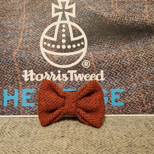 Harris Tweed Burnt Orange Herringbone Dog Bow tie