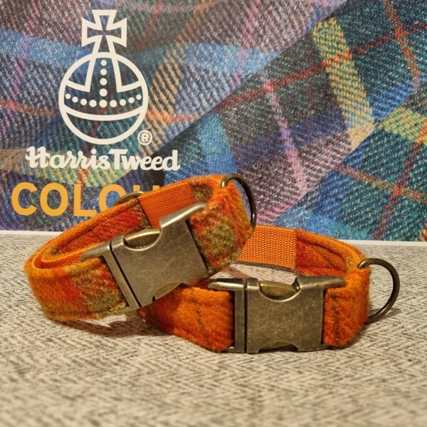 Harris Tweed Orange & Mustard Yellow Tartan Check Dog Collar