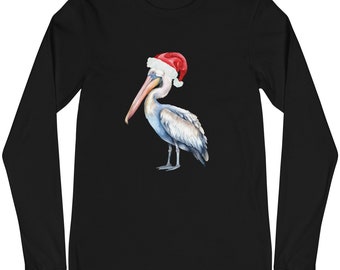 Camiseta de manga comprida Louisiana Pelican Santa Christmas, camisa de Natal da Louisiana, camisa de Natal Cajun