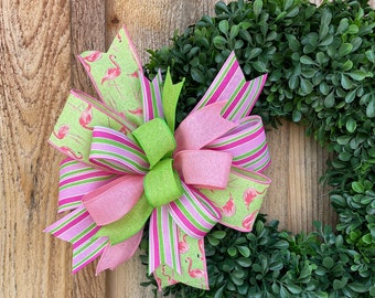 Pink and green Flamingo Wreath Bow, Tropical Lantern Bow, Flamingo Lantern bow, Beach Wreath Bow, Summer Door Hanger Bow , Beach accent bow