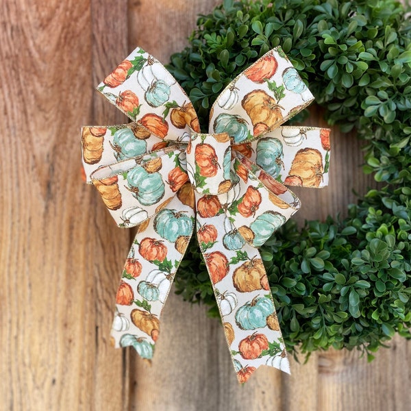 Modern Pumpkin Fall Bow , Wreath bow , mantel bow , banister bow , lantern bow , autumn bow, fall gift basket bow , accent bow , tree topper