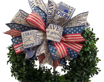 US Marines wreath bow, lantern bow,  patriotic bow, USA bow, Mailbox Bow , Gift for Military Family, Deployment Bow, Veterans Bow
