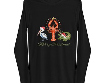 Camiseta de manga comprida Cajun Trio Christmas, camiseta de Natal Louisiana, Cajun Christmas