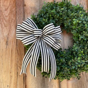 Farmhouse wreath Bow ,Black and White Bow,  Cabana Stripe Ribbon, Lantern Bow, neutral wreath bow , front door bow ,minimalistic bow