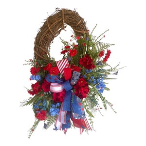 Patriotic Summer Wreath , 4th of July décor, Summer Wreath , Front door wreath , Floral Red white and Blue wreath , Everyday Wreath