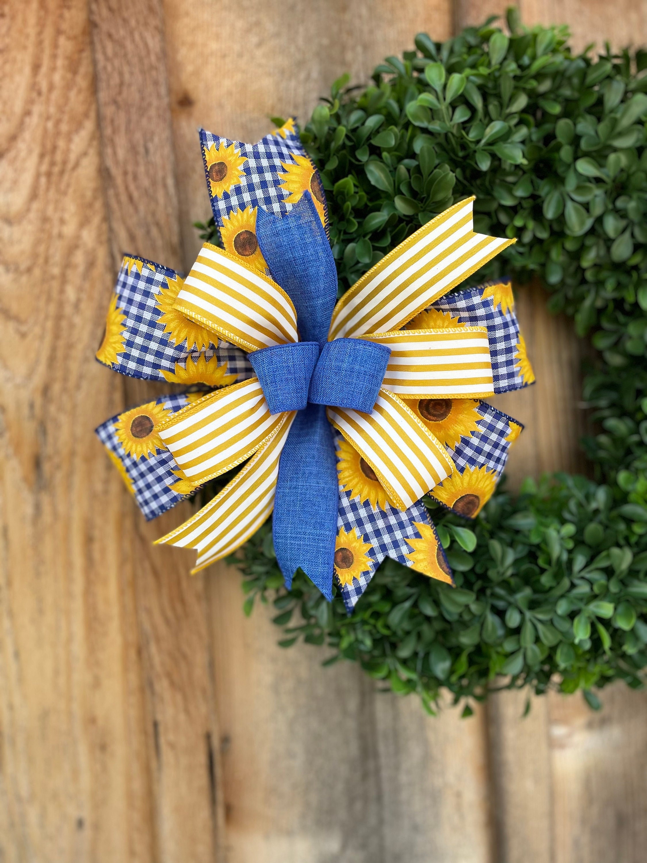 Blue ribbon, blue gold ribbon, Christmas ribbon, luxury ribbon, flocked  ribbon, wired ribbon, 1.5 inch ribbon