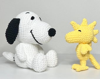 Crocheted Beagle and Bird Friend Plushies