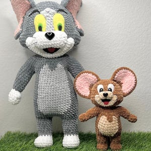Crocheted Cat and Mouse Plushies