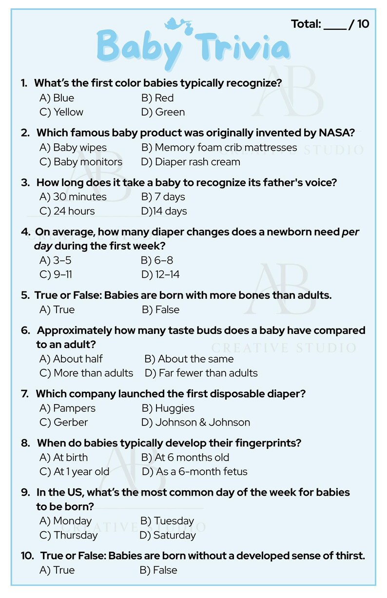 Baby Trivia Game – Blue Boy Shower Activity (digital Download) - Etsy
