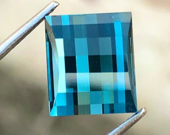 Topacio azul de Londres natural, topacio de forma rectangular de 10 mm, topacio de 6,38 quilates para joyería, topacio de corte de píxel, piedra de nacimiento de diciembre.