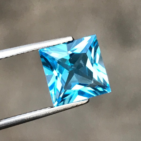 Natural Swiss Blue Topaz, 9 MM Swiss Blue Topaz Square, Blue Topaz Prince Cut, 6.20 Carat Gemstone,November Birthstone, square gemstone.