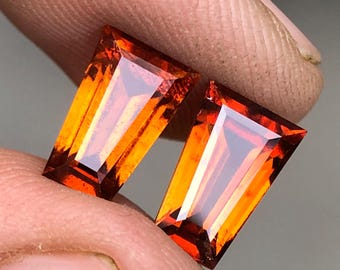 Hessonite Garnet Tapered Cut 10mm 5.40Ct Pair Natural January Birthstone For Earrings.